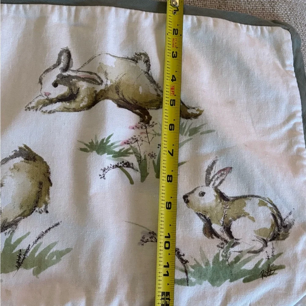Pottery Barn Festive Bunny Pillow - Green and Cream